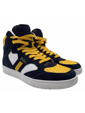 Polo Ralph Lauren Court High Leather Suede Sneakers Navy Yellow Size US 8 D